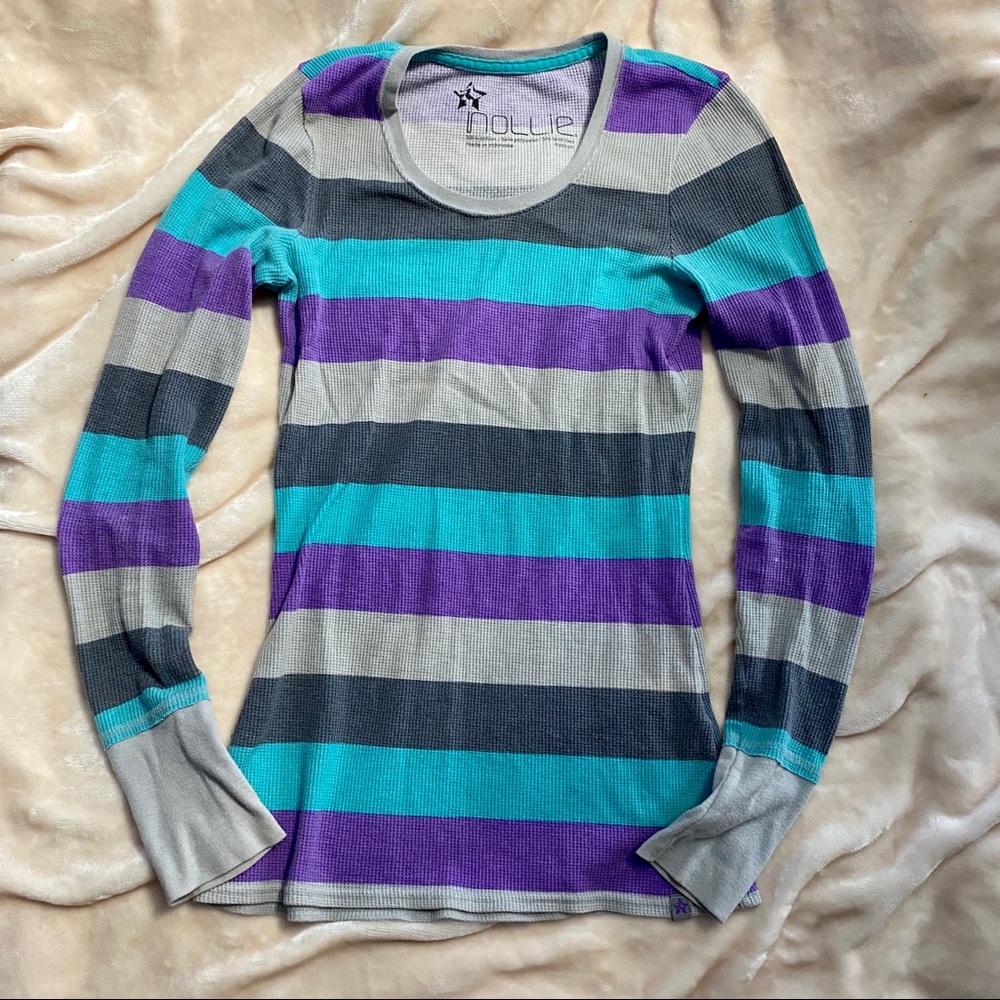 NOLLIE striped waffle knit thermal long sleeve top